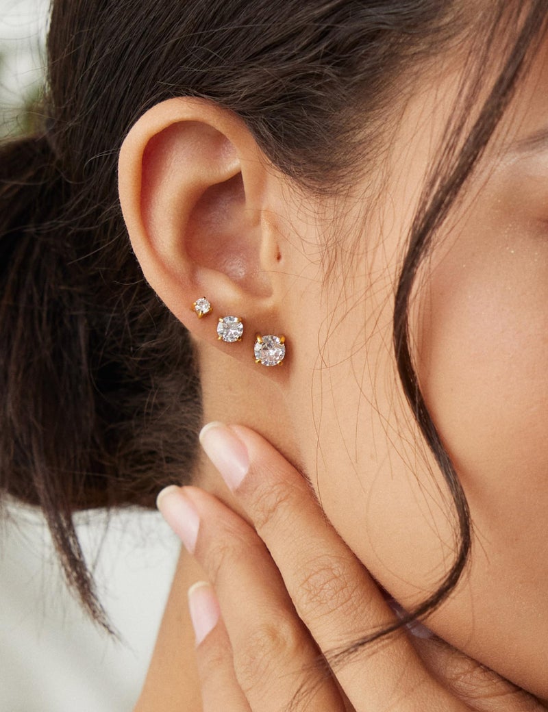 WSSXC 6 Pairs Stud Earrings Hypoallergenic Cubic Zirconia 316L Earrings Stainless Steel CZ Earrings Set 3-8mm (Gold) - Image 3